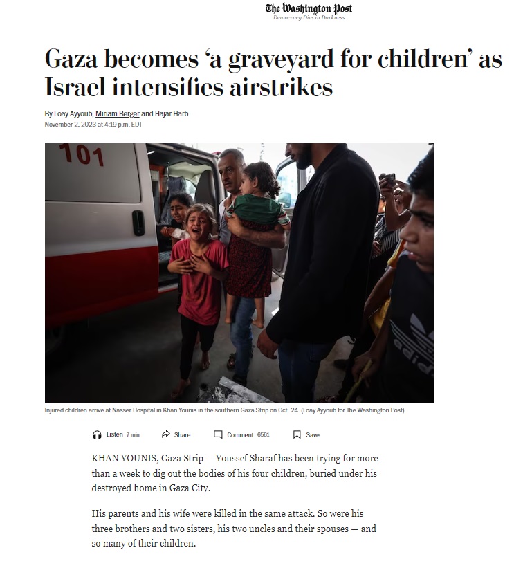 واشنطن بوست: إسرائيل حولت غزة إلى مقبرة للأطفال
