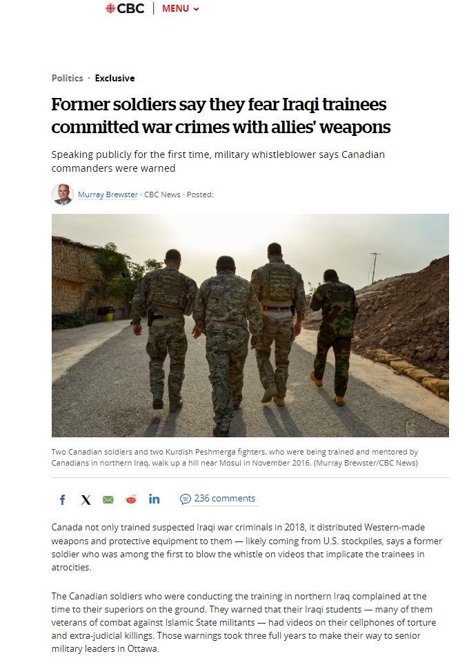 سي بي سي الكندية: ضباط كنديون دربوا مجرمي حرب في العراق