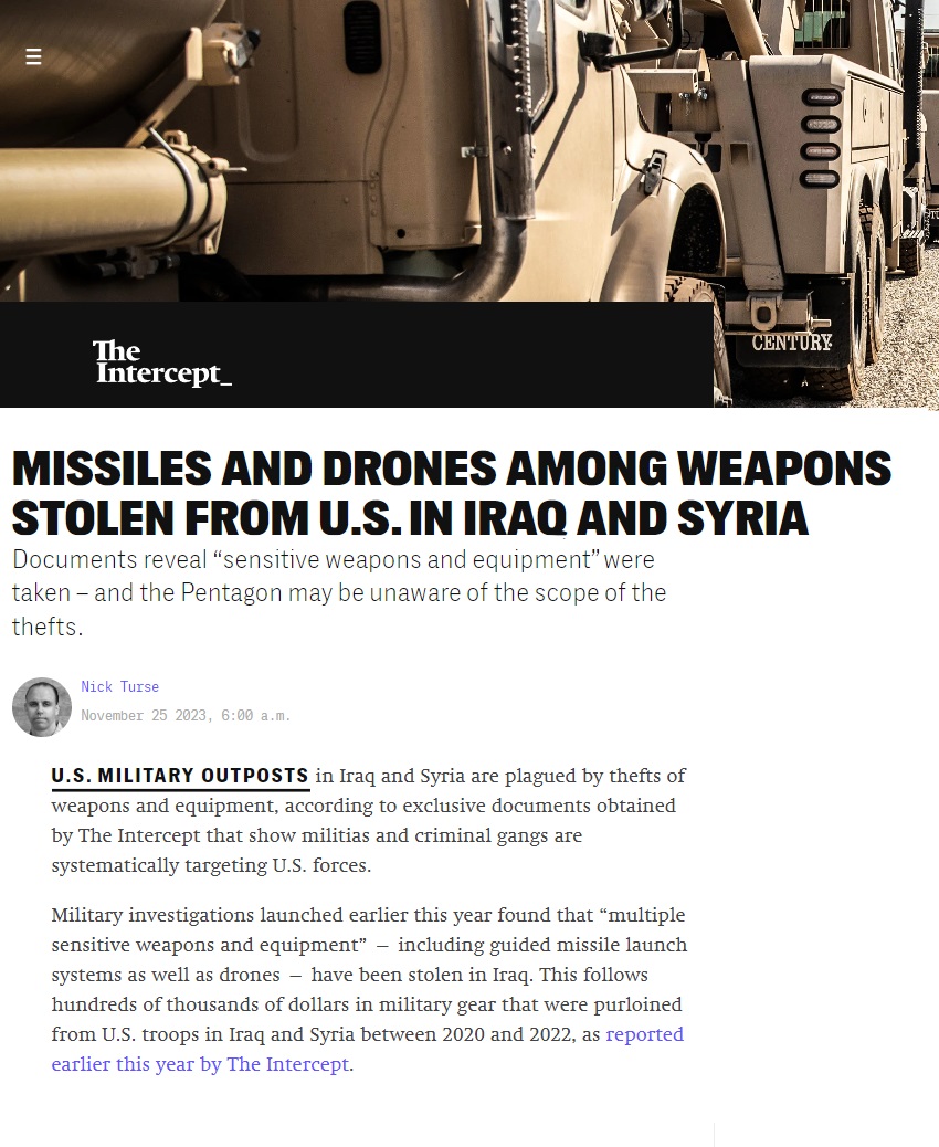 إنترسبت: “أسلحة حساسة” سُرقتْ من قواعد امريكية في العراق وسوريا