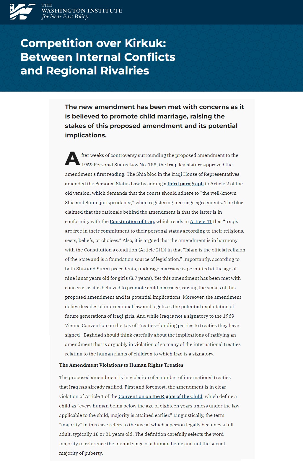 معهد واشنطن: حقوق الطفل العراقي من نقطة حرجة إلى أخرى