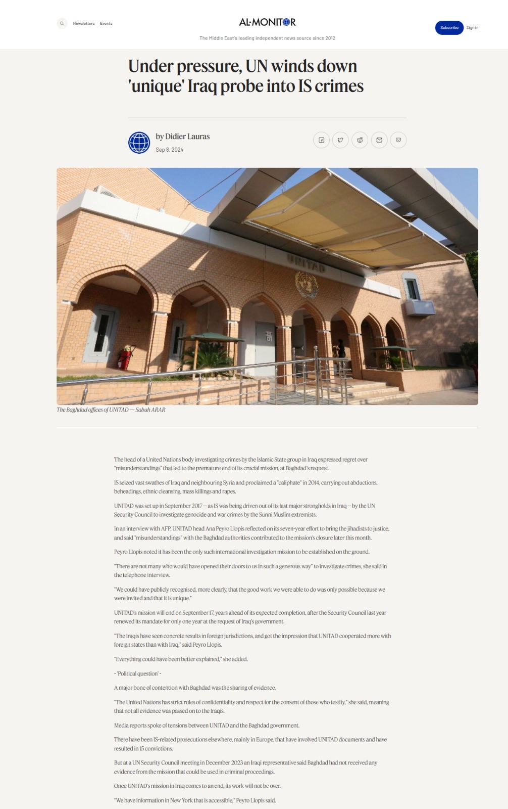 المونيتور: الأمم المتحدة تنهي تحقيقا “فريدا” في جرائم داعش بالعراق تحت الضغط