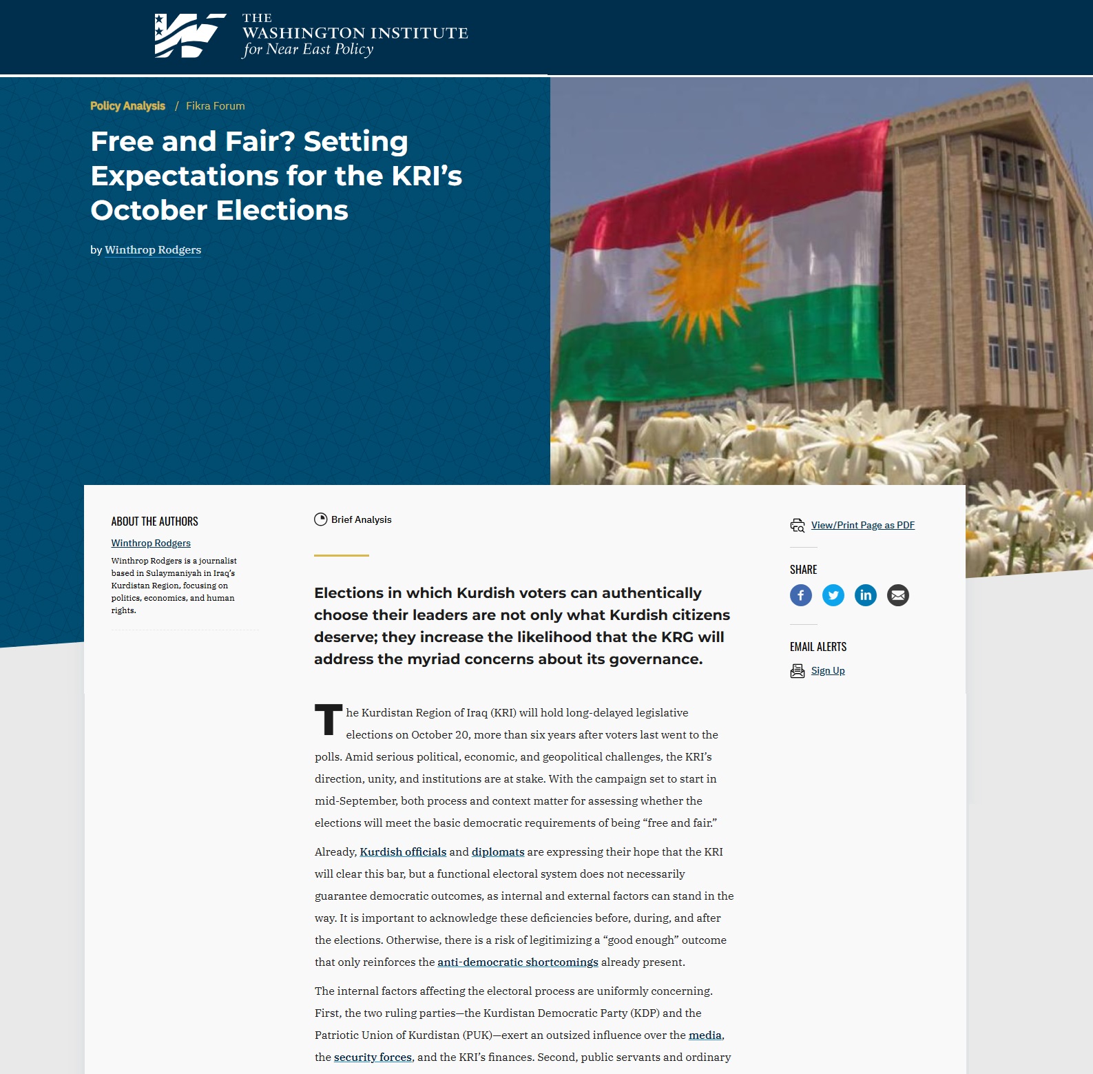 معهد واشنطن: هل ستكون حرة ونزيهة؟ تحليل لتوقعات انتخابات أكتوبر في إقليم كردستان العراق