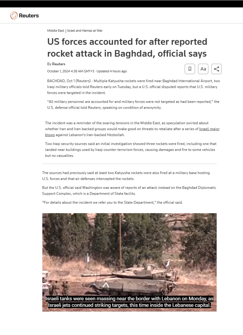 رويترز: هجوم صاروخي يطال قاعدة للتحالف الدولي قرب مطار بغداد