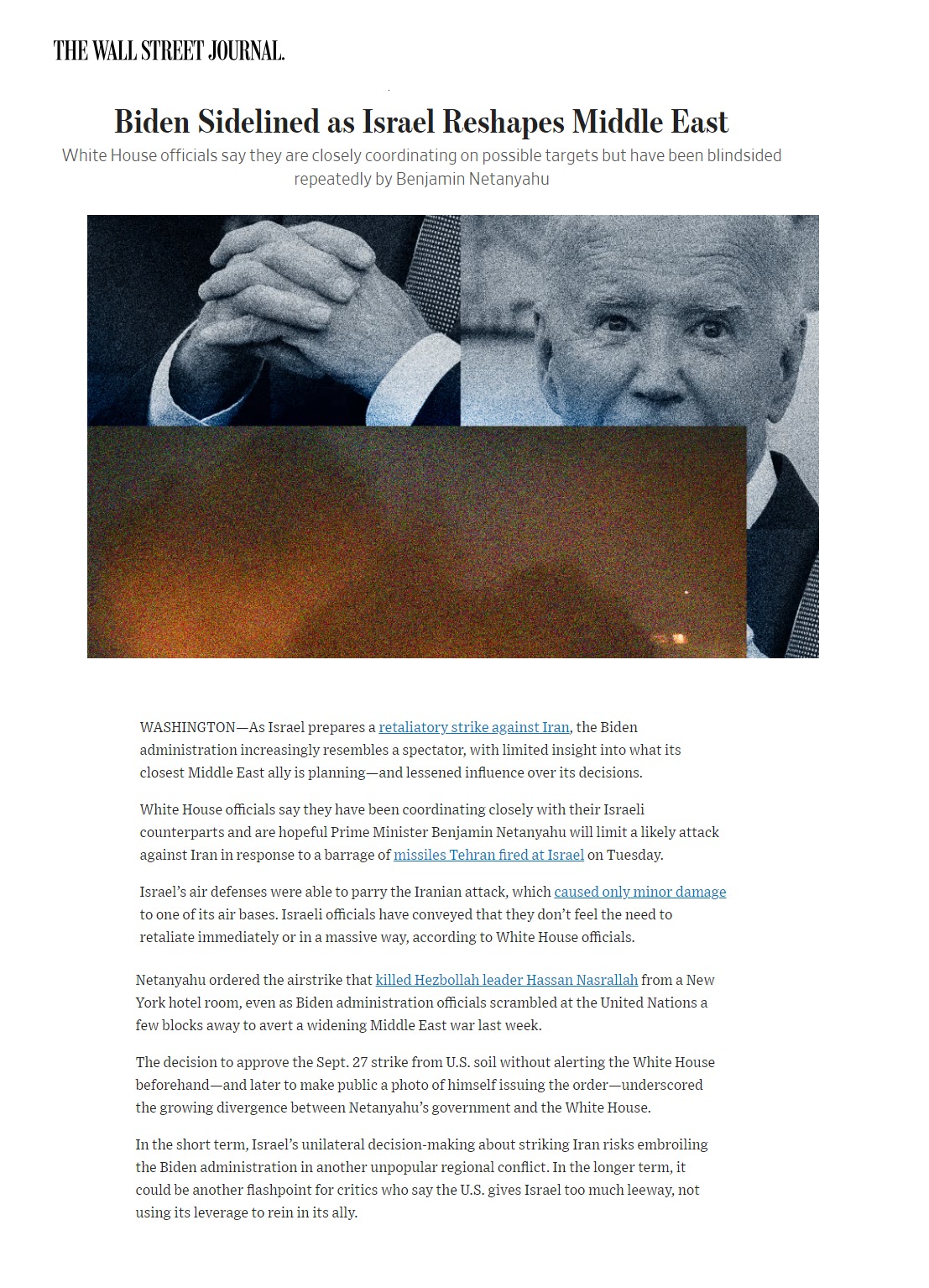 وول ستريت جورنال: بايدن على الهامش بينما تعيد إسرائيل تشكيل الشرق الأوسط