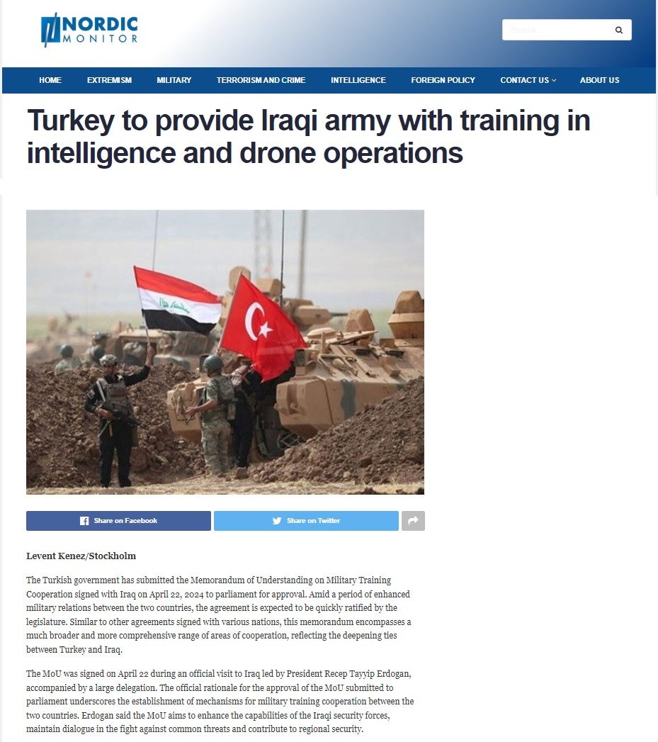نورديك مونيتور: تركيا تقدم للجيش العراقي تدريبات في مجال الاستخبارات والعمليات الجوية بدون طيار