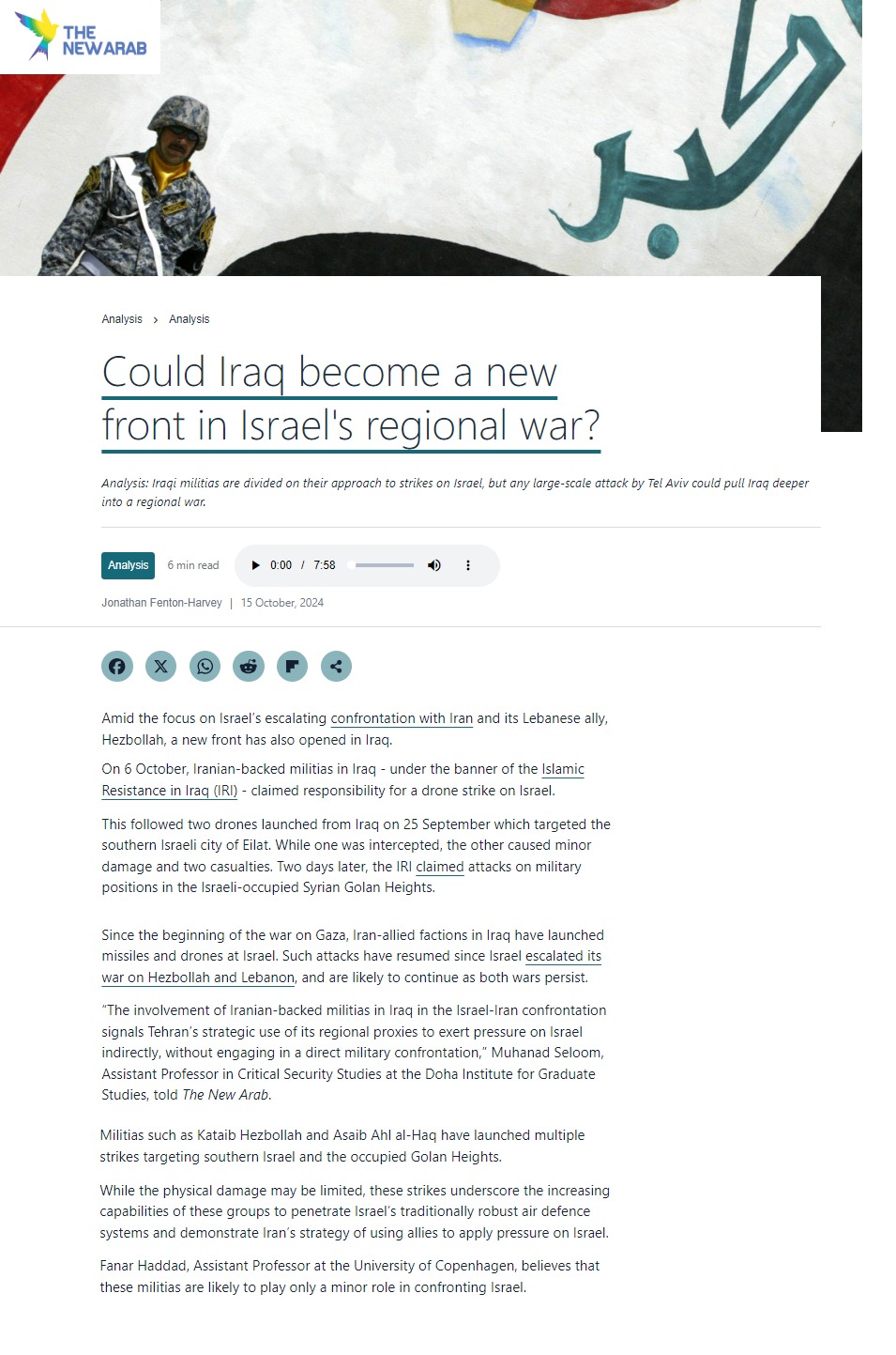 ذا نيو آراب: هل يصبح العراق جبهة جديدة في حرب إسرائيل الإقليمية؟