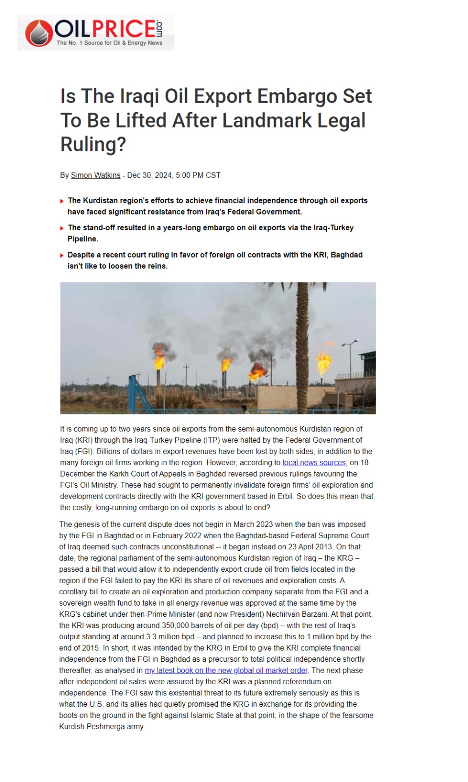 أويل ريبورت: هل سيتم رفع الحظر على تصدير النفط العراقي من كردستان؟