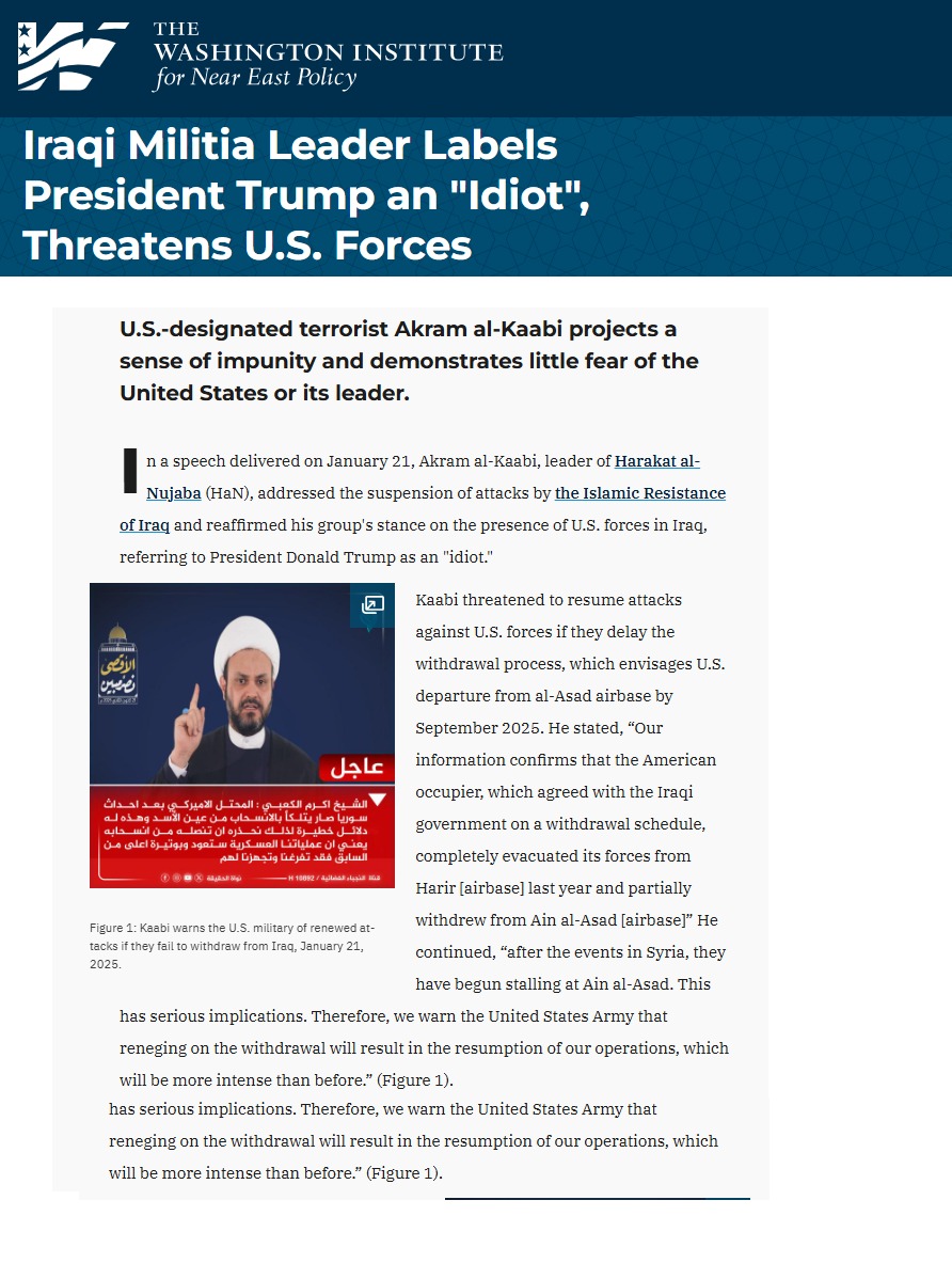 معهد واشنطن: قائد ميليشيا النجباء يصف ترامب بالأحمق ويهدد أميركا