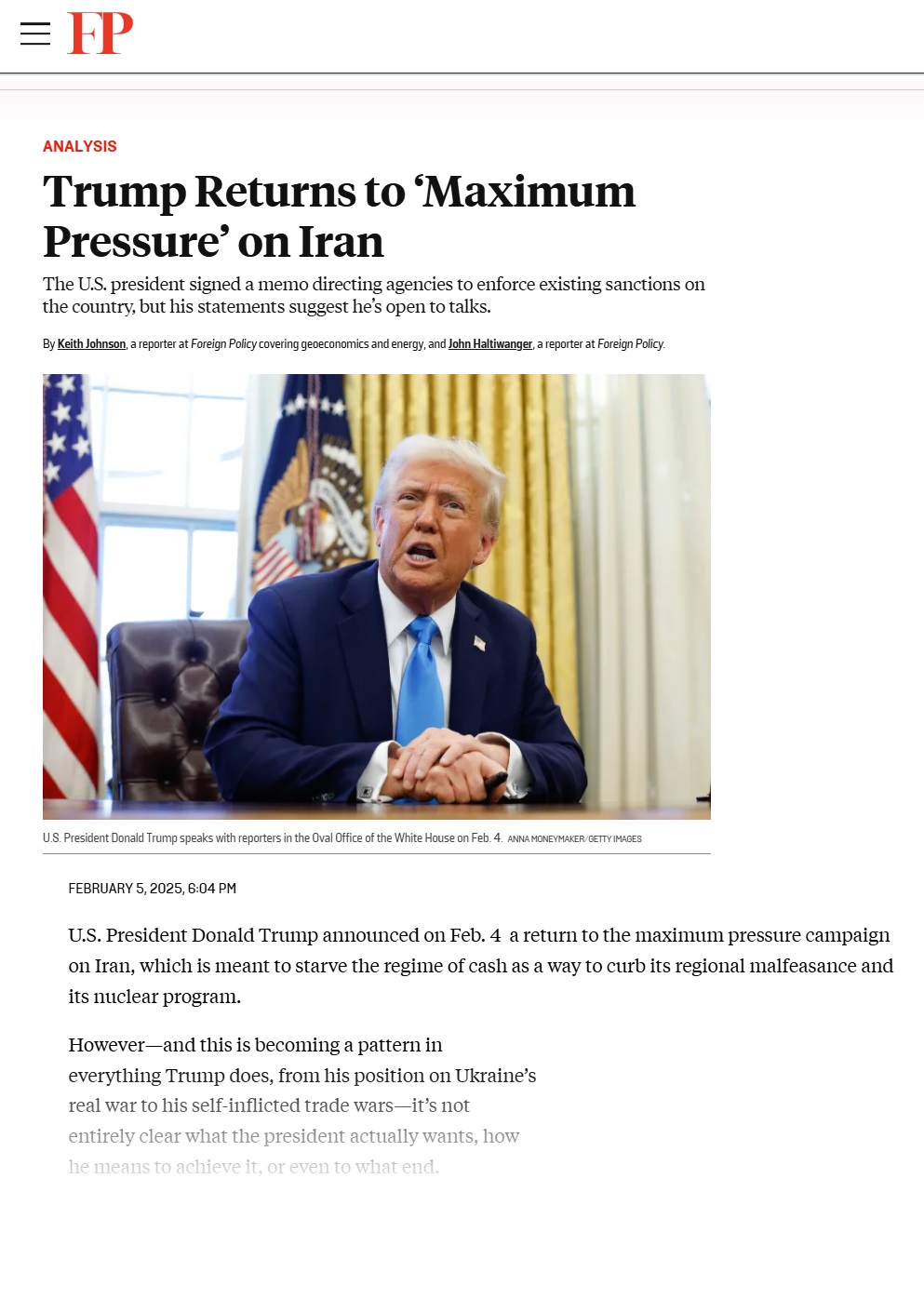 فورين بوليسي: ترامب يعيد الضغوط القصوى على إيران .. ما الذي ينتظر العراق؟