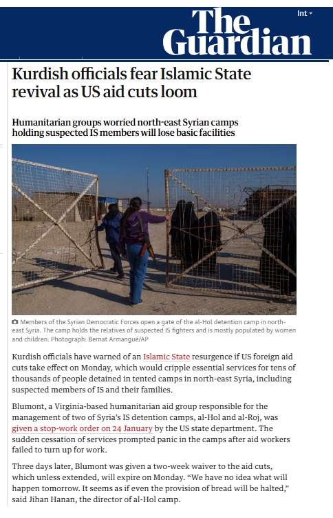 الغارديان: مخاوف عراقية من عودة داعش بعد تعليق الدعم الأميركي للمنظمات المشغلة لمخيم الهول