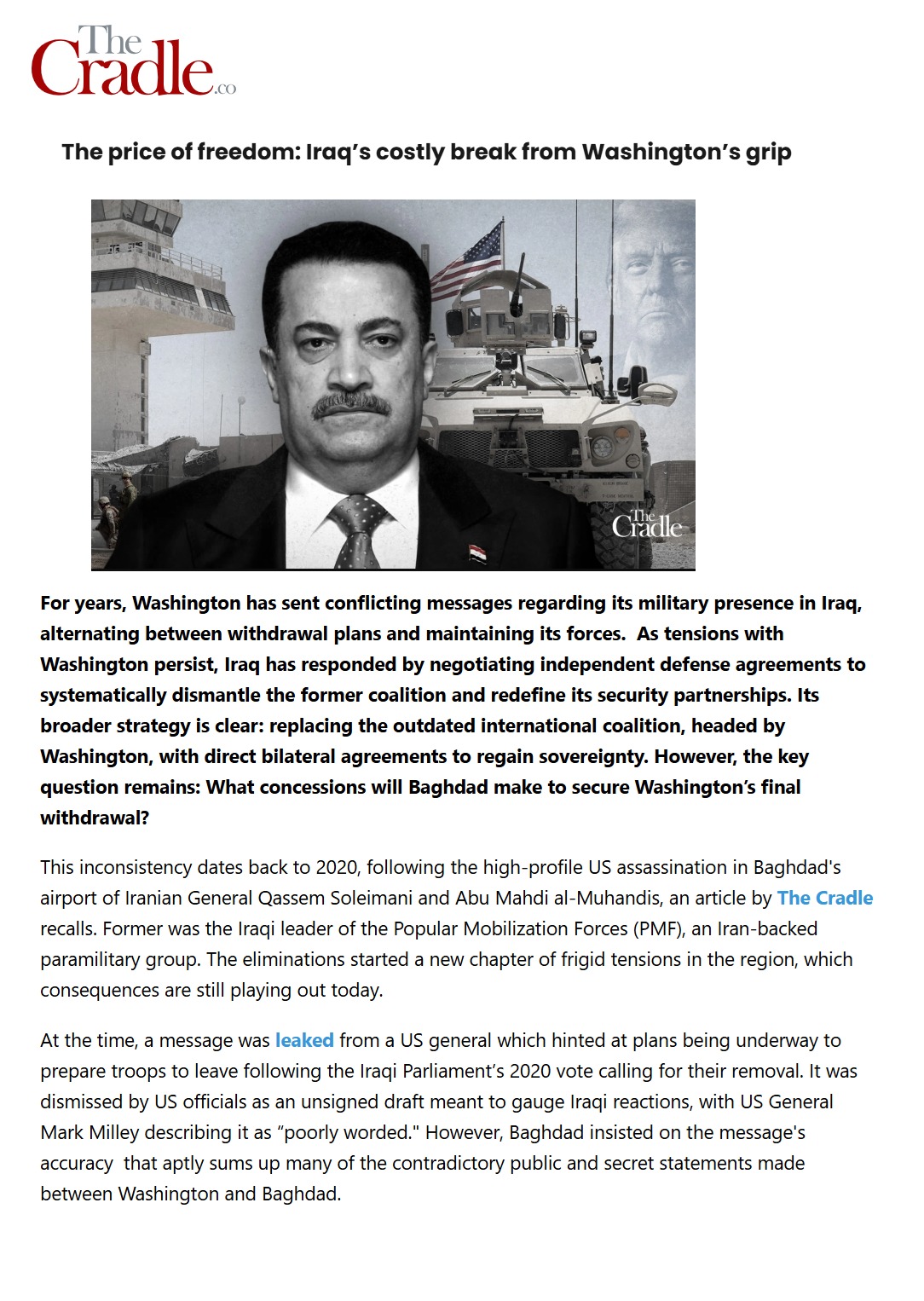ذا كراديل: تحرر العراق من قبضة واشنطن باهظ الثمن