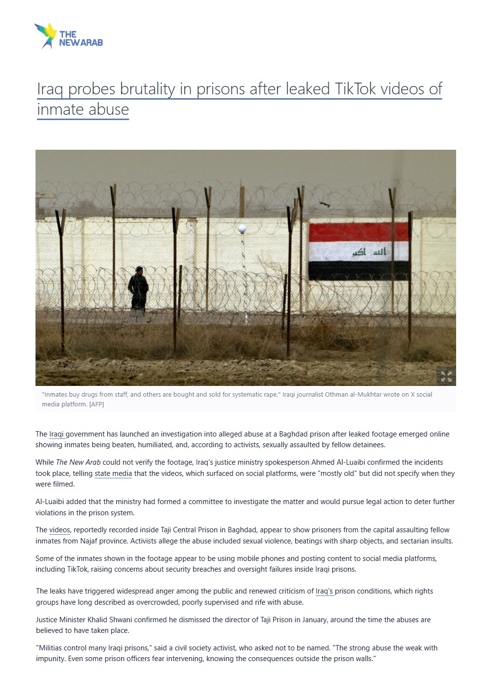 نيو آراب: السجون العراقية تحت دائرة الضوء بعد انتشار فيديو عنيف