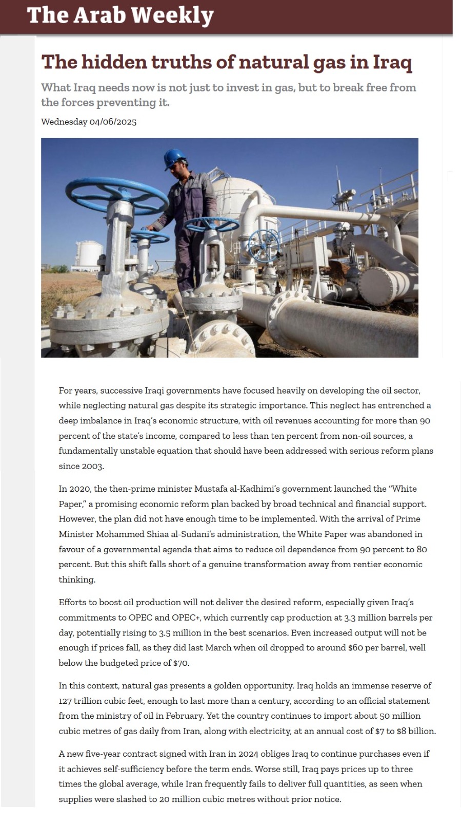 آراب ويكلي: الحقائق الخفية للغاز الطبيعي في العراق