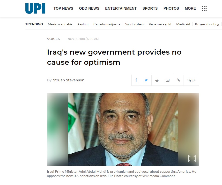 موقع UPI: لا سبب للتفاؤل في ظل التشكيلة الحكومية الجديدة بالعراق