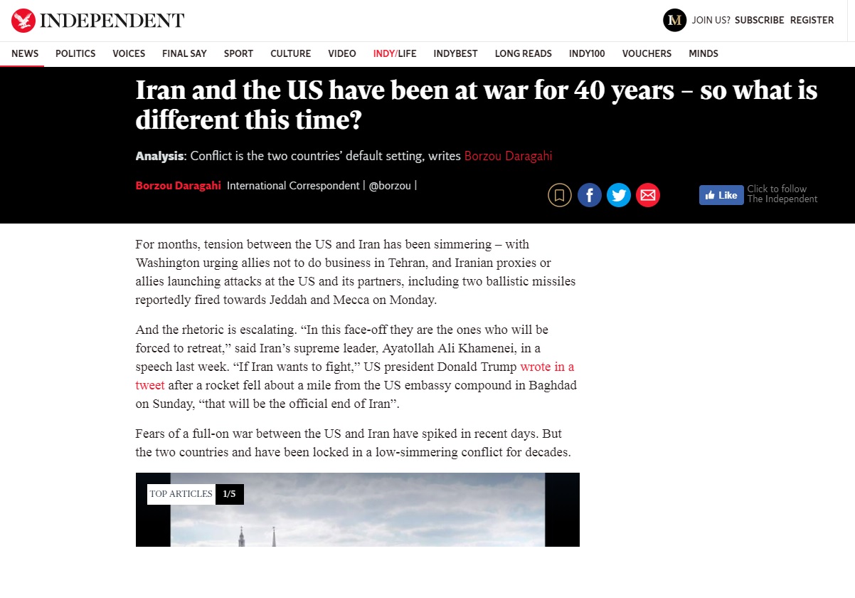 الإندبندنت: صاروخ الاحد الماضي في بغداد رسالة للأمريكيين