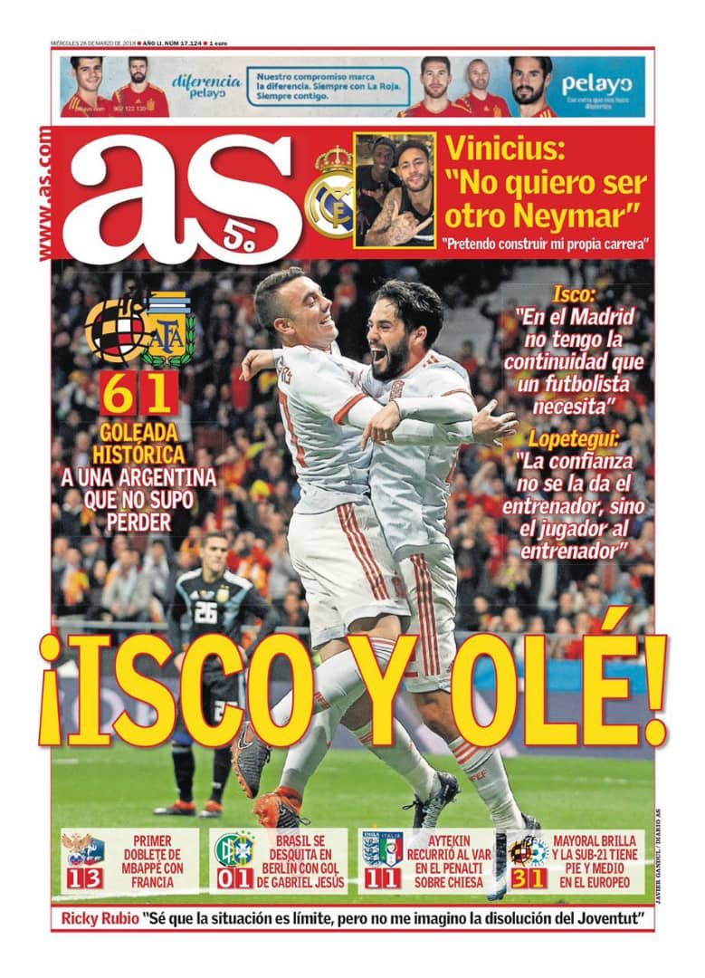 الصحافة الإسبانية تحتفل بالسداسية التاريخية وتسخر من ميسي.. صور