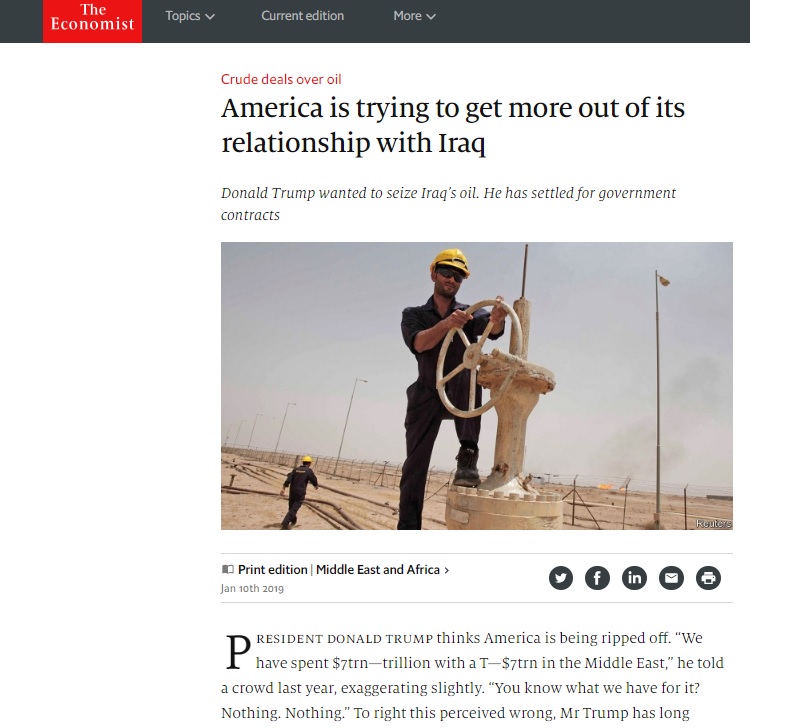 الإيكونوميست: بومبيو بحث في العراق استحواذ شركات أمريكية على صفقات جديدة في مجالي النفط والكهرباء